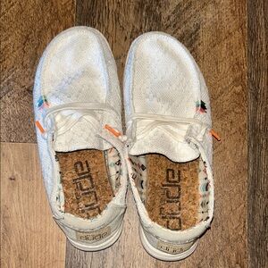 Hey Dude White Slip-On Sneakers with Orange Accents